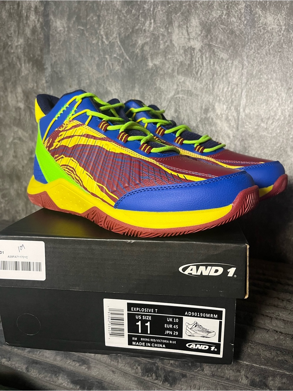 And1 Explosive V Men’s Athletic Shoes - Blue/Yellow/Green/Red